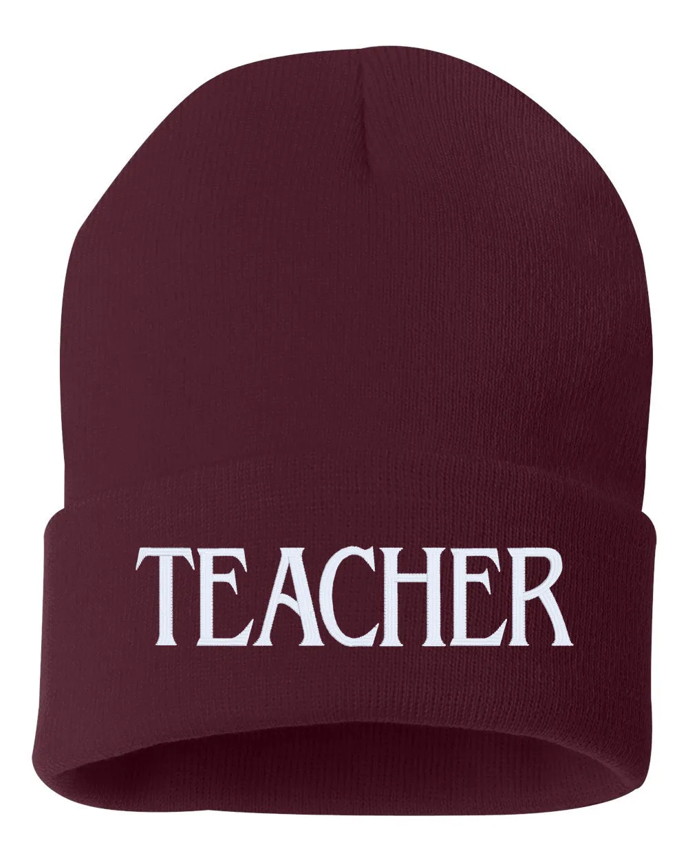 TEACHER Embroidered Cuffed Beanie Hat