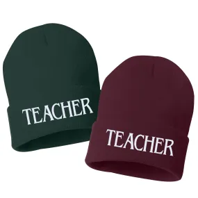 TEACHER Embroidered Cuffed Beanie Hat