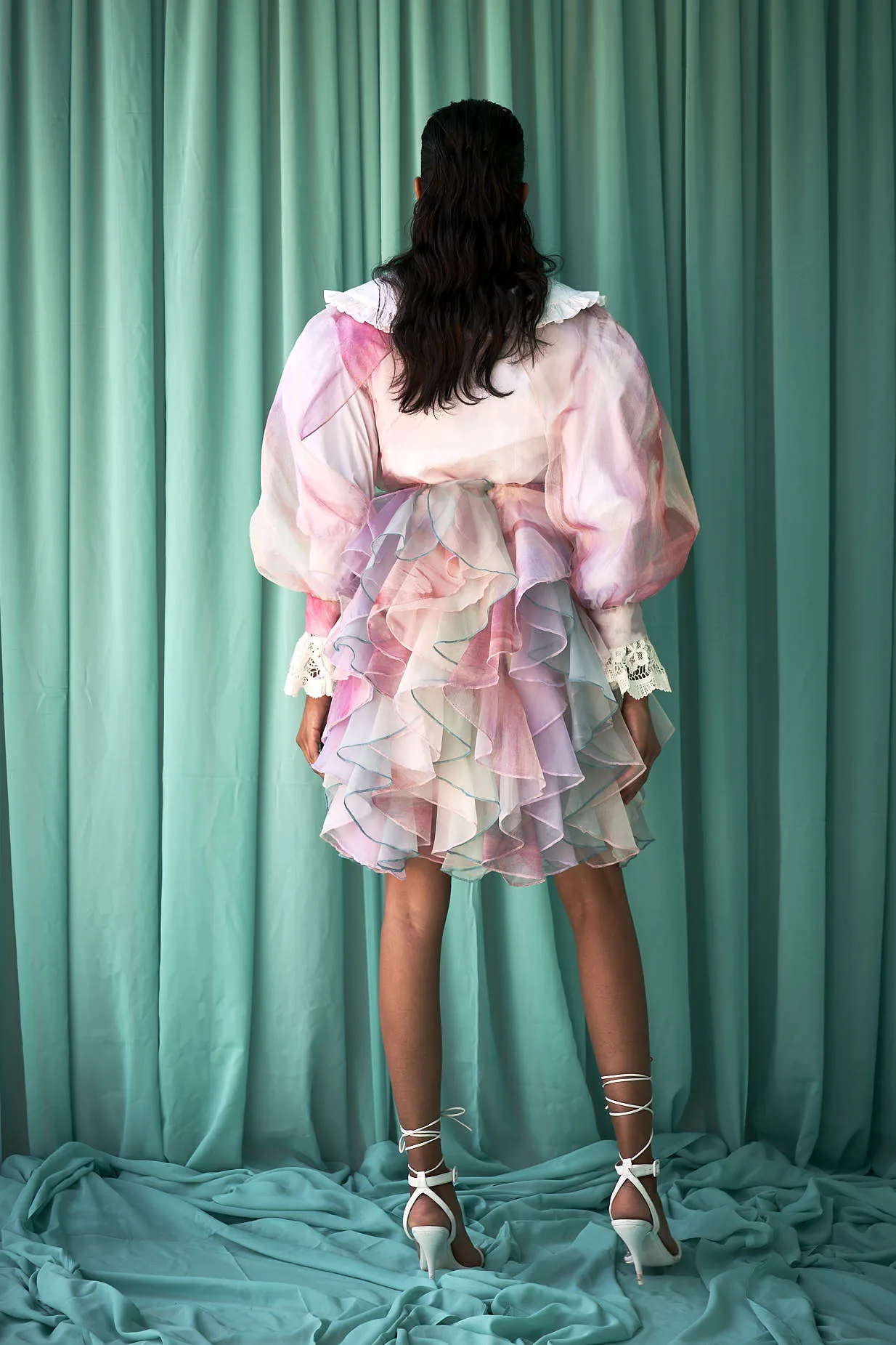 Texture Print Multi Layer Frill Skirt Set