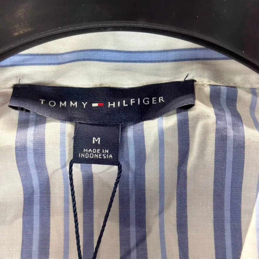 TOMMY HILFIGER Women's Bologna Blanket Blue-Stripe Tie-Waist Button-Down Tunic