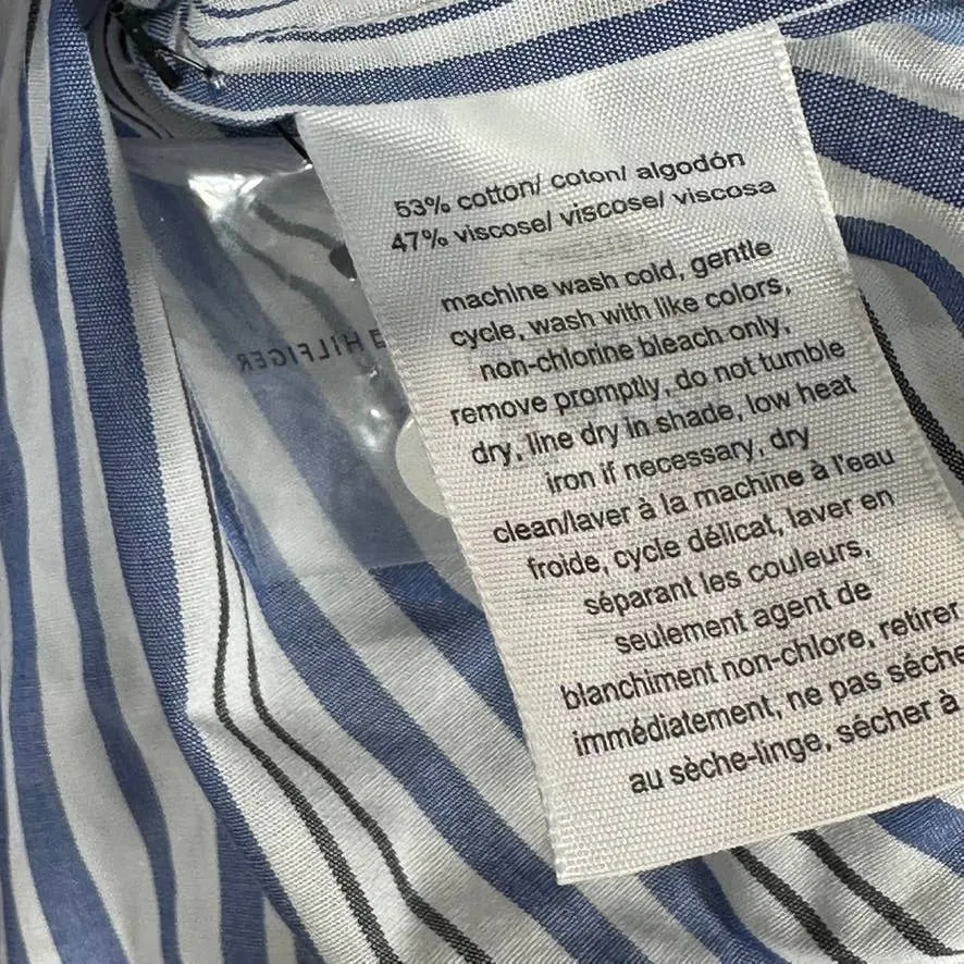 TOMMY HILFIGER Women's Bologna Blanket Blue-Stripe Tie-Waist Button-Down Tunic