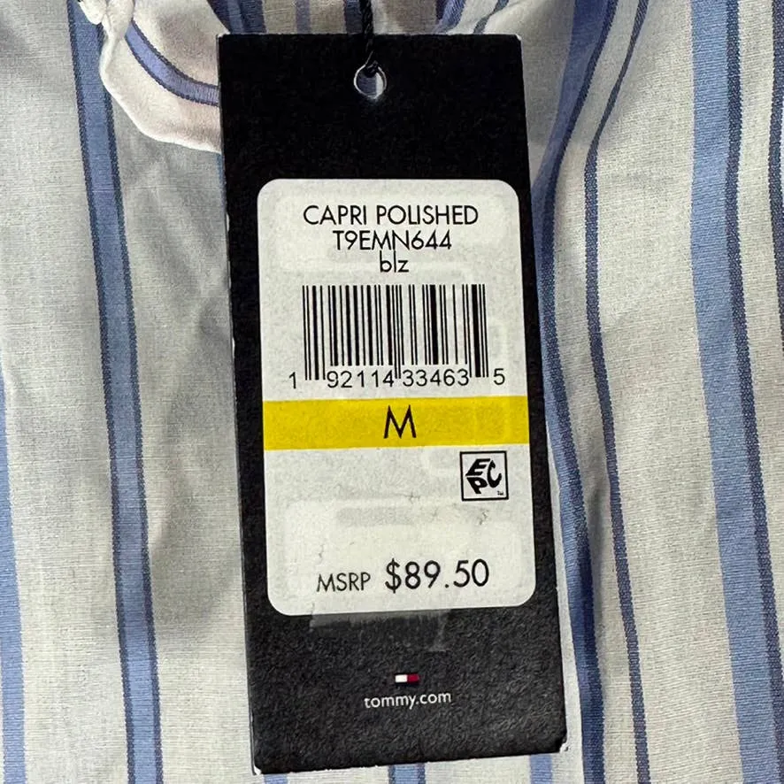 TOMMY HILFIGER Women's Bologna Blanket Blue-Stripe Tie-Waist Button-Down Tunic