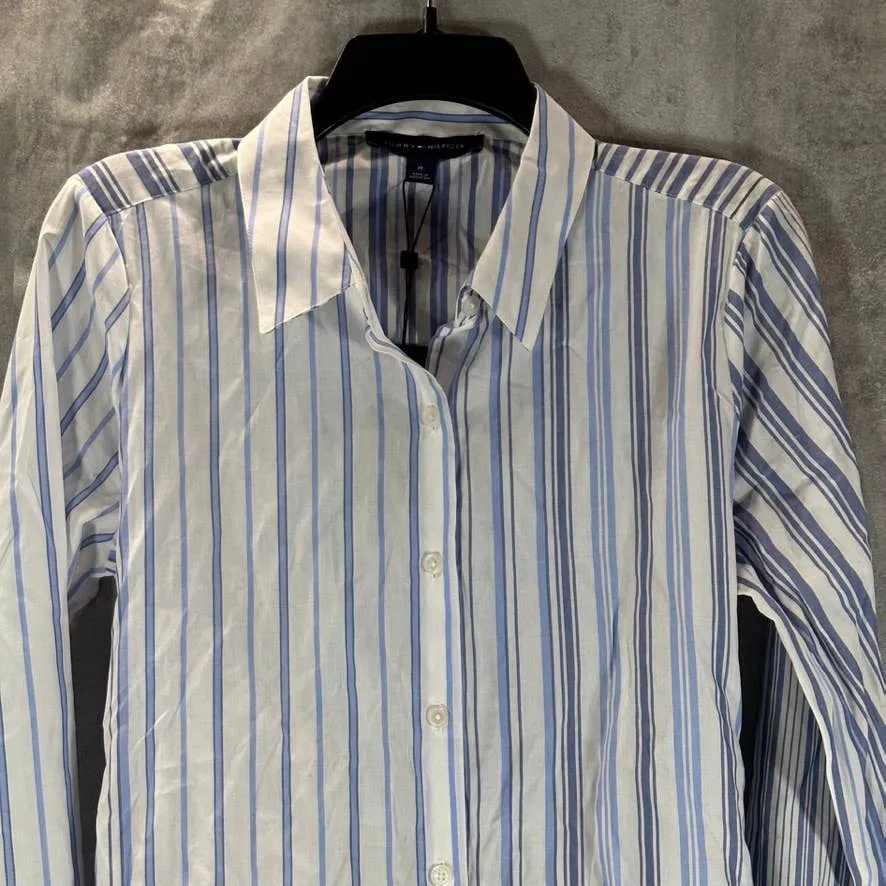 TOMMY HILFIGER Women's Bologna Blanket Blue-Stripe Tie-Waist Button-Down Tunic