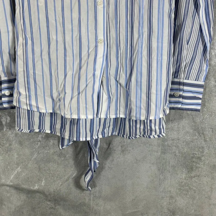 TOMMY HILFIGER Women's Bologna Blanket Blue-Stripe Tie-Waist Button-Down Tunic