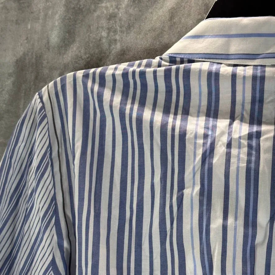 TOMMY HILFIGER Women's Bologna Blanket Blue-Stripe Tie-Waist Button-Down Tunic