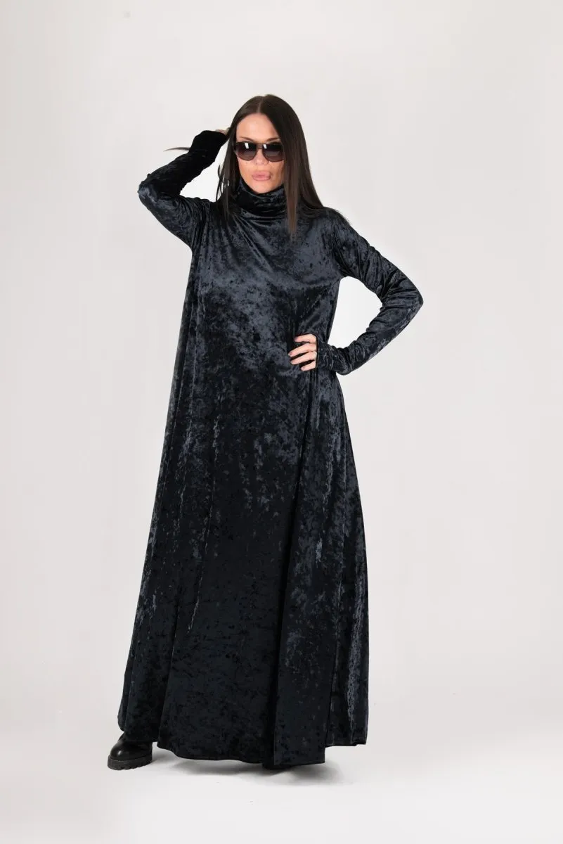 Turtleneck black velvet dress VIVIAN SALE