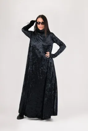 Turtleneck black velvet dress VIVIAN SALE