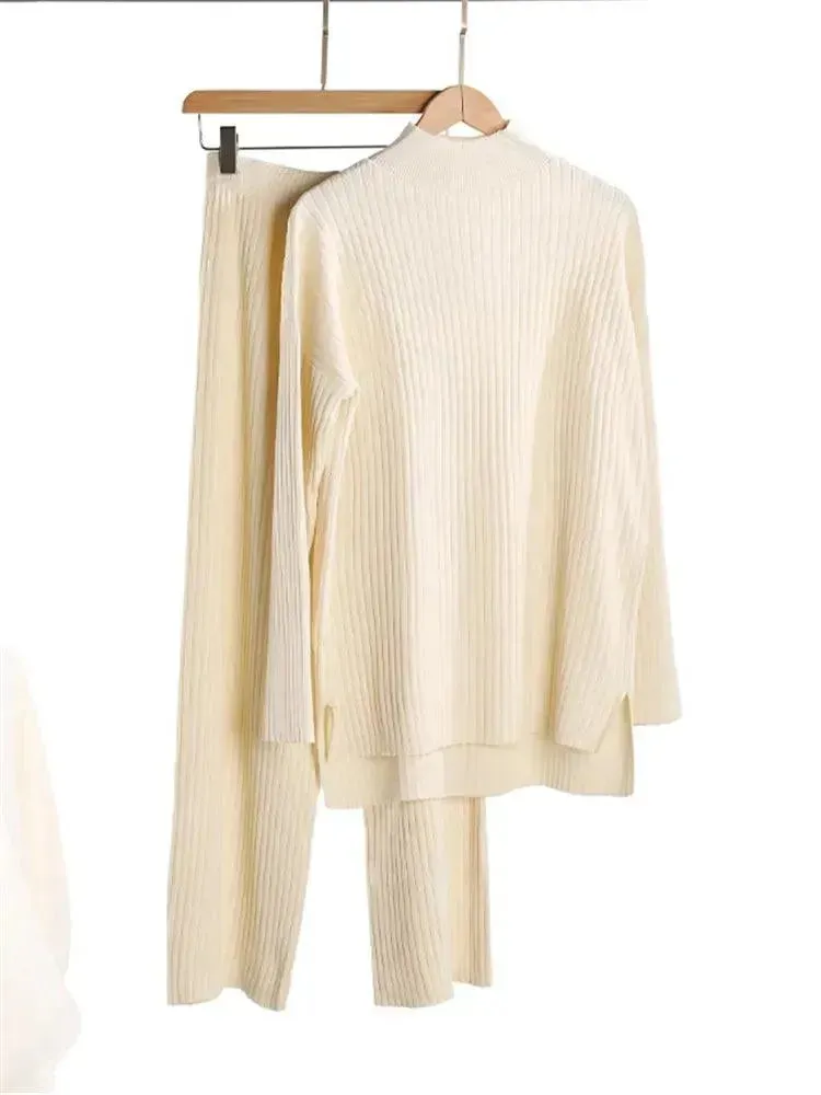 Turtleneck Women Pants Sweater Set
