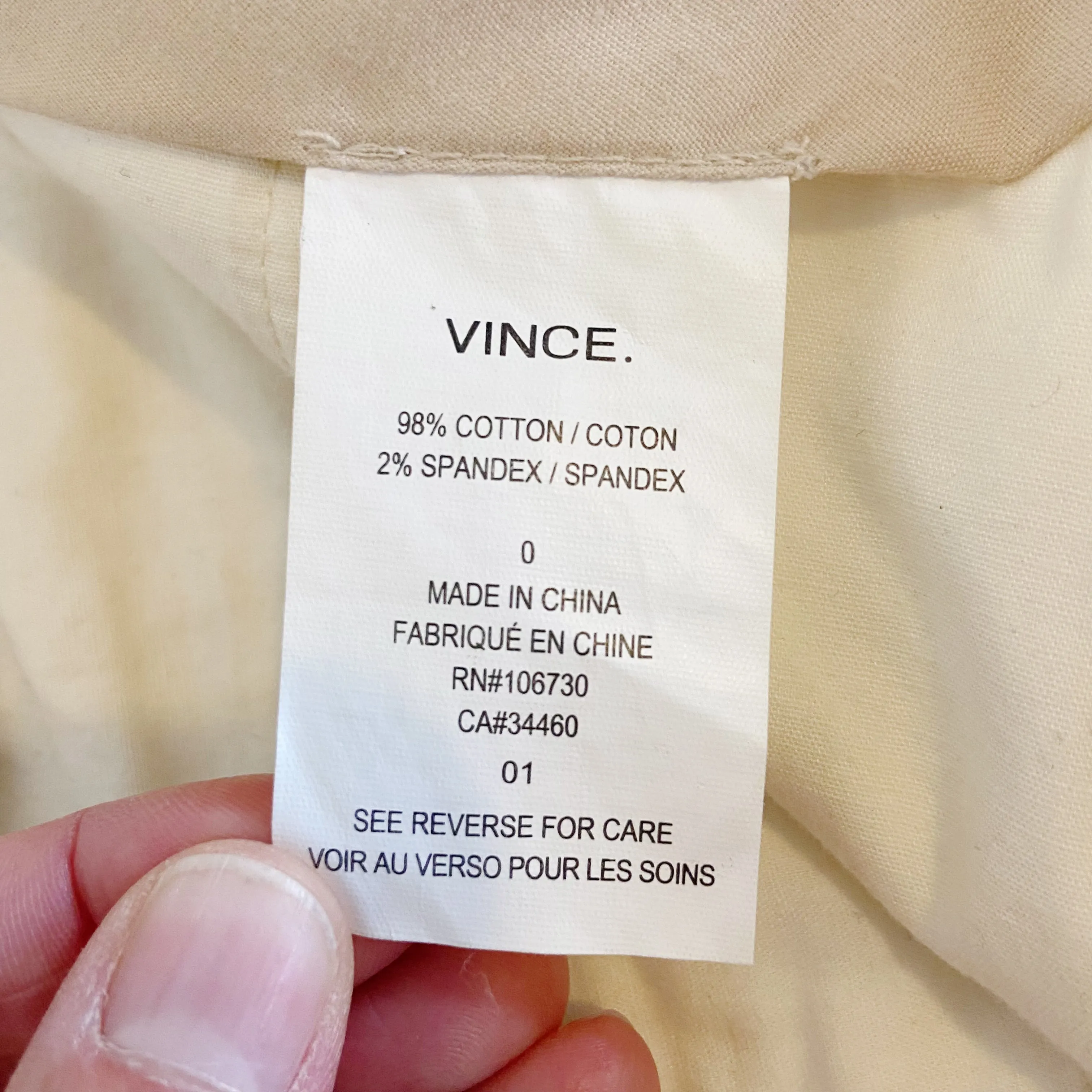 Vince | Womens White Straight Leg Chino Pants | Size: 0