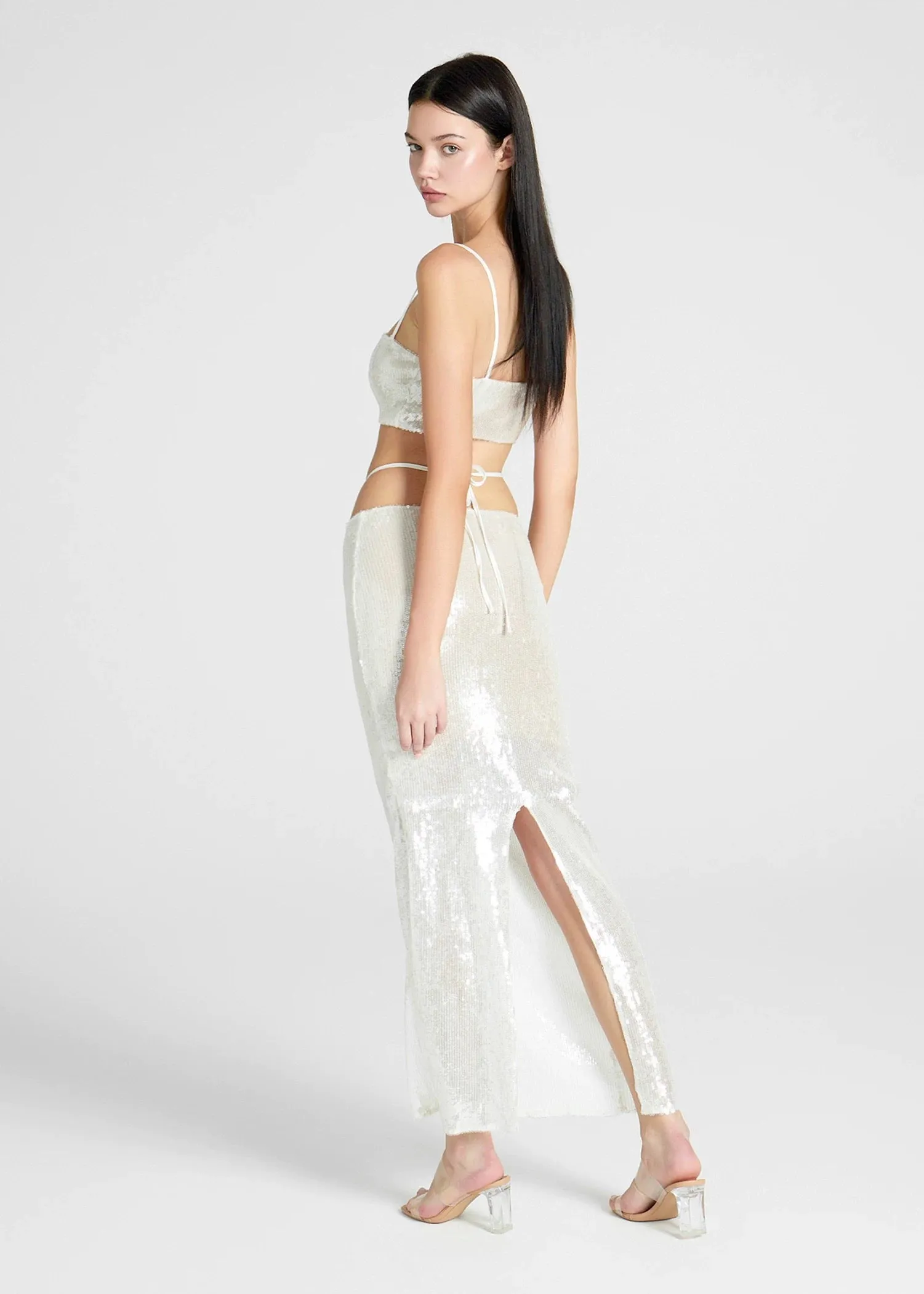 White Sequined Slip Top & Maxi Skirt Set