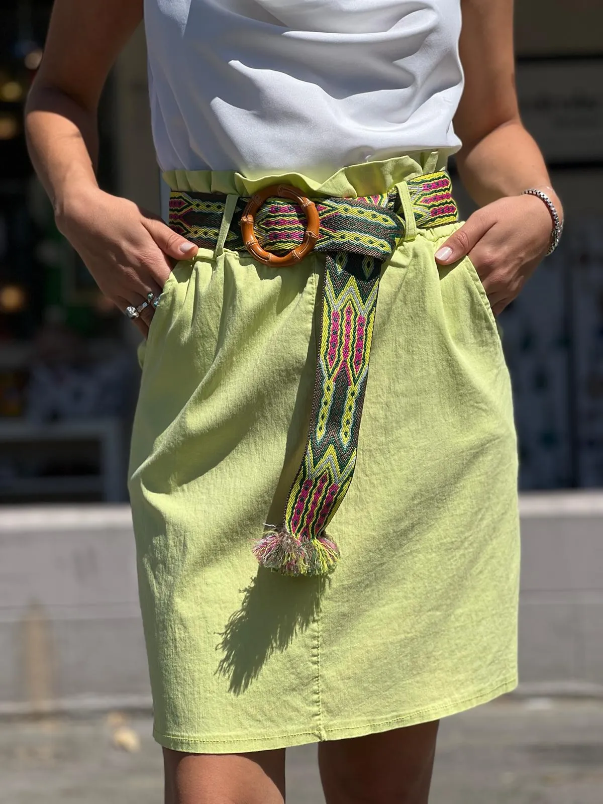 Yellow Skirt With Lycra Belt Detail
