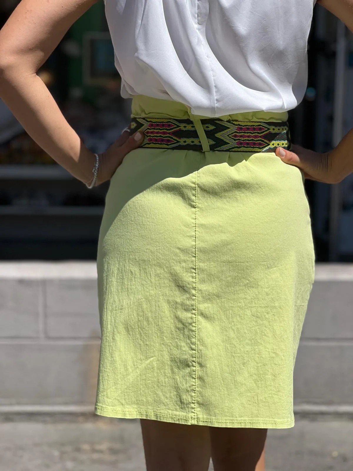 Yellow Skirt With Lycra Belt Detail